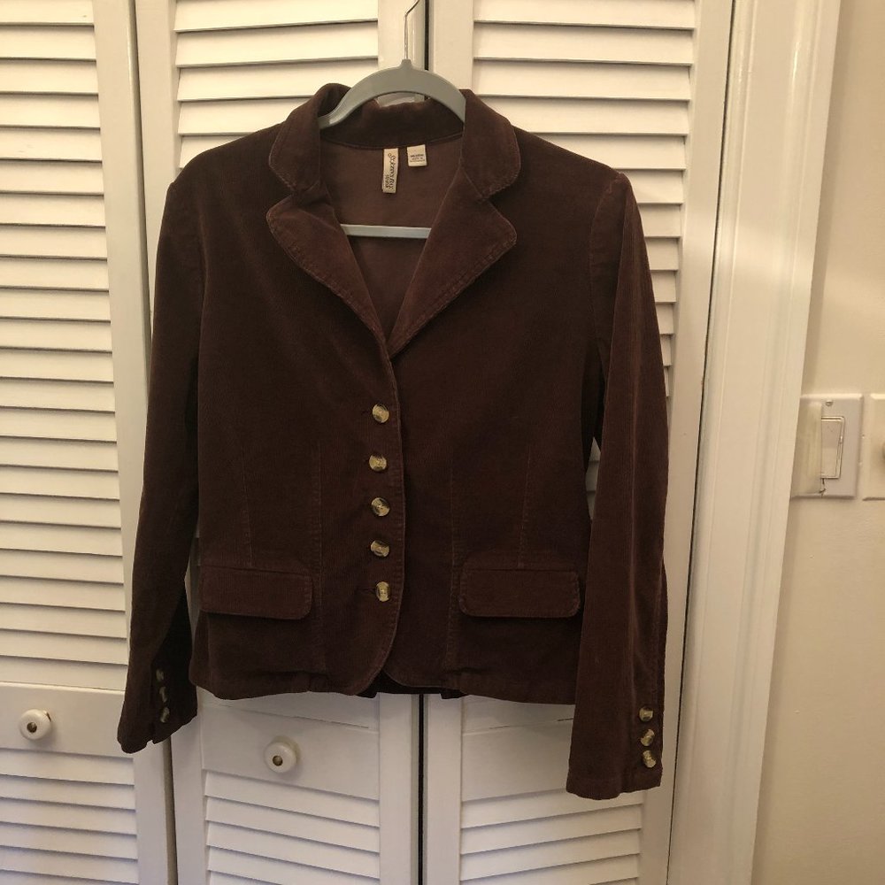 St John's Bay women brown corduroy crop jacket blazer, M